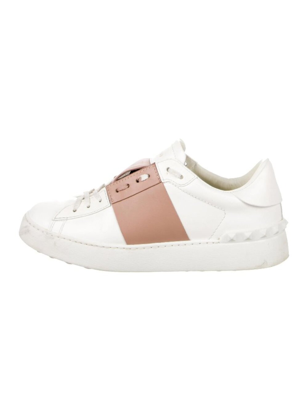 Valentino Pink White Open Calfskin Leather Rockstud Sneakers Size 39